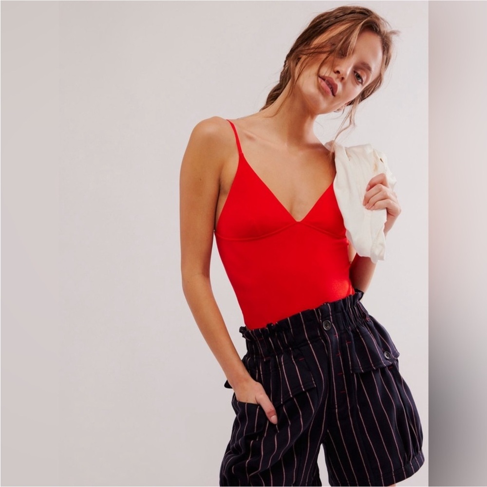 NWT Free People Luna Tencel Triangle Cami in Red